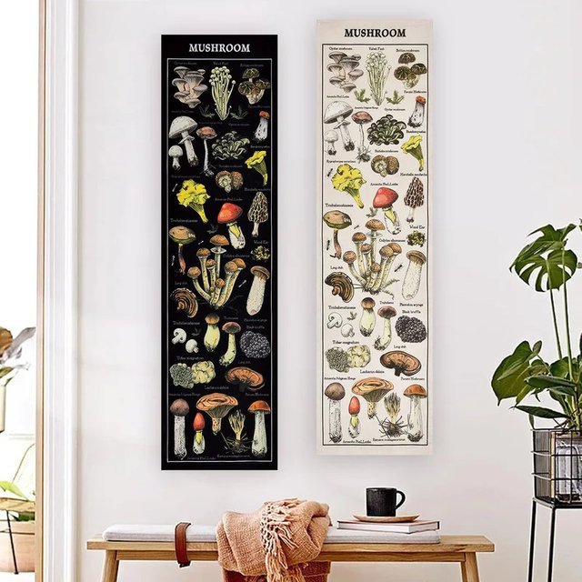 VIKAMA Pilz-Wandteppich mit floralem botanischem Design in Mehrfarbig, minimalistische Wandkunst für dein Wohnzimmer und Schlafzimmer, B/H: 150 x 40 cm - Bild 1