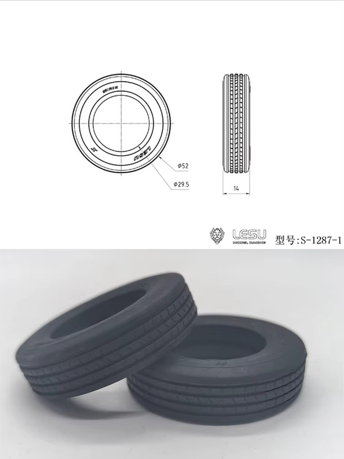 LESU Rad Reifen, 52mm, für 1/14 RC Hydraulische Anhänger Lkw, Schwarz - Bild 3