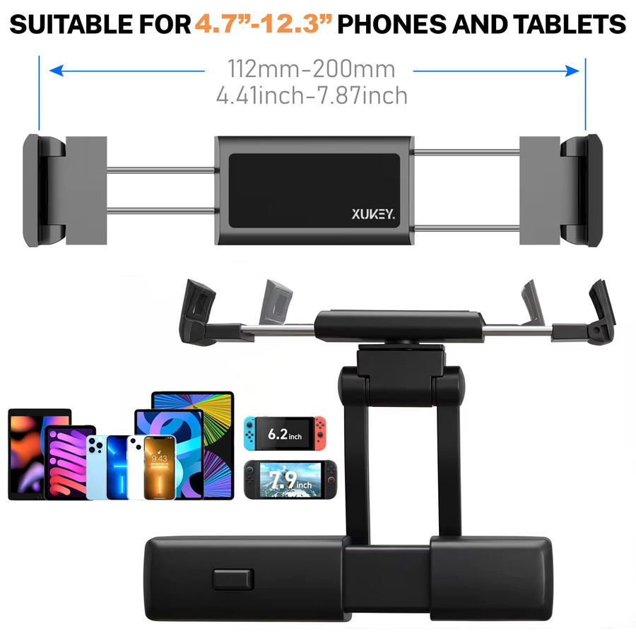 Universelle Auto-Kopfstützenhalterung für Tablet und Smartphone in Schwarz, 360 Grad drehbar, passend für iPad, Samsung und Fire HD von 4,7 bis 12,3 Zoll - Bild 2