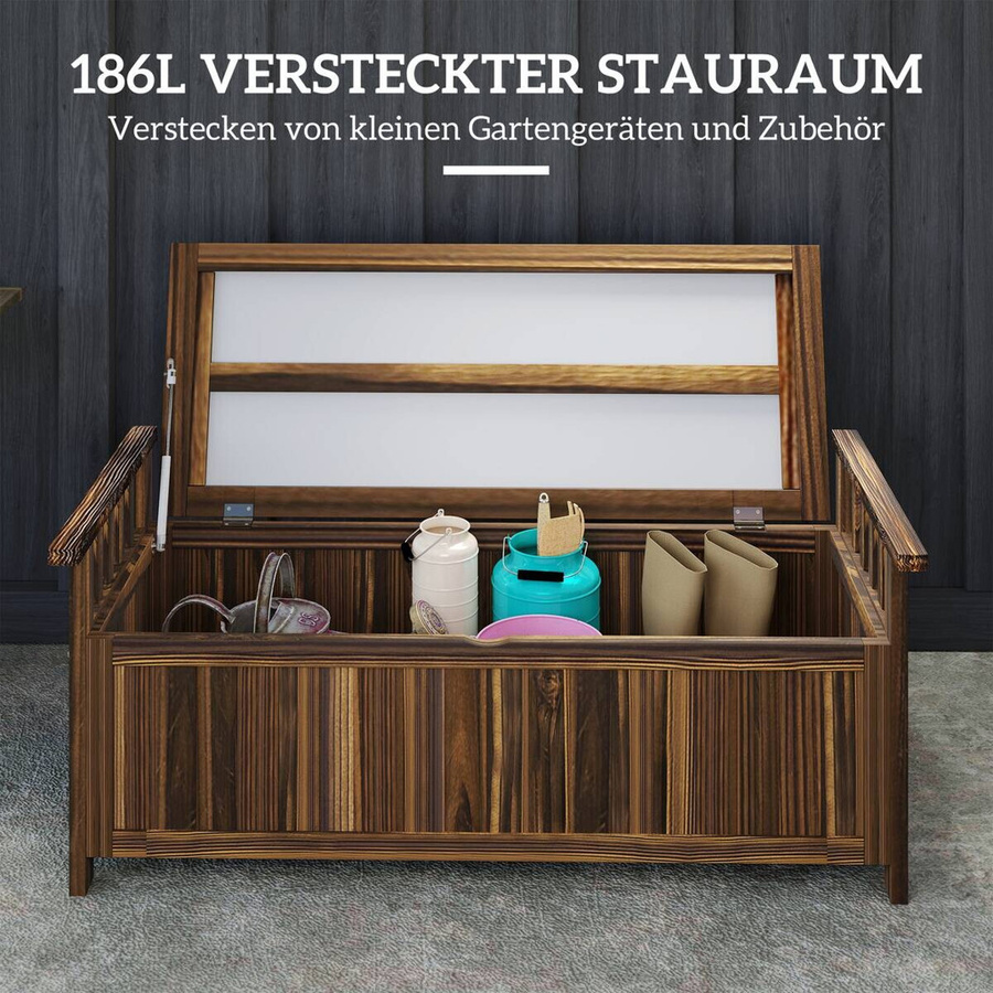 Outsunny 2-Sitzer Gartenbank aus Holz mit Stauraum und Armlehnen, wetterfest, B/T/H: 128,5 x 56 x 53,5 cm - Bild 4