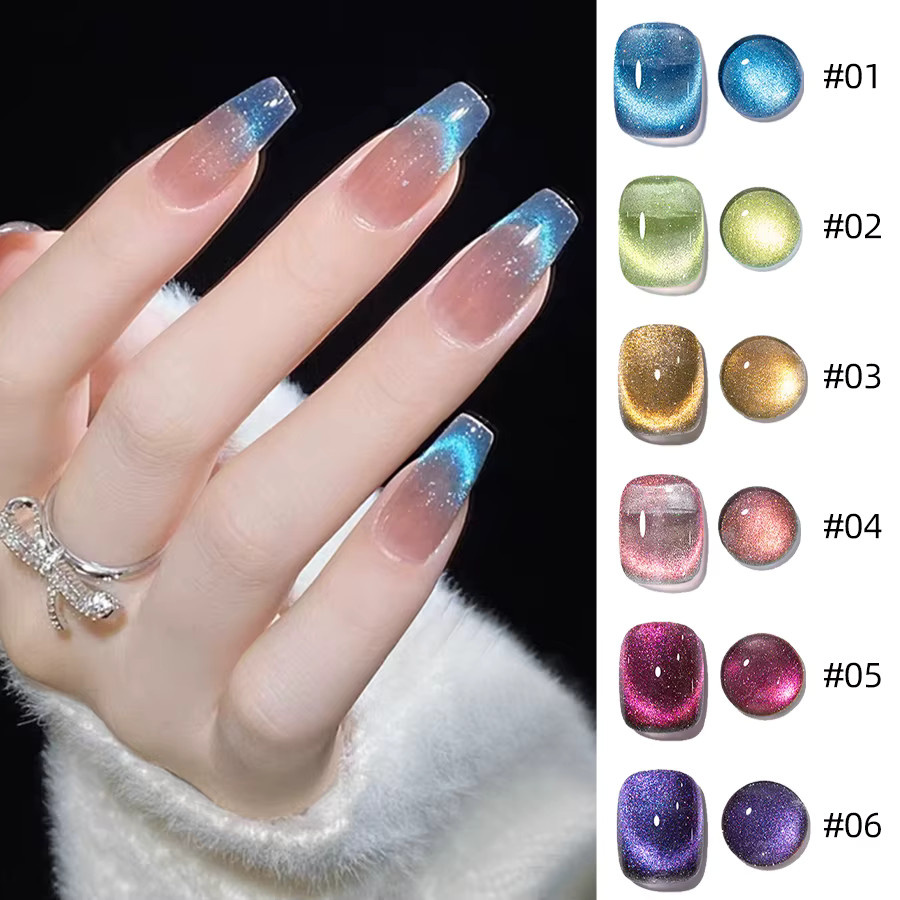 XEIJAYI Cat-Eye-Gel-Nagellack-Set 6 Colors Water Star, schimmernd - Bild 4