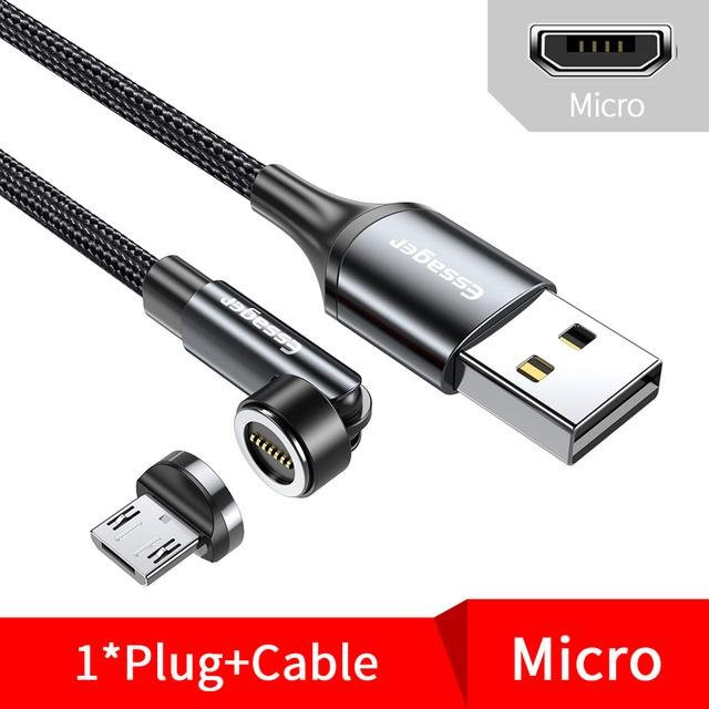 Essager 360 Grad drehbares magnetisches USB-Typ-C-Schnellladekabel, 3 A, 1 m, grau - Bild 1