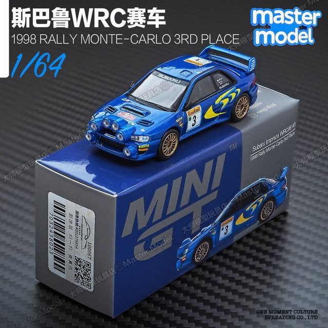 MINI GT Subaru Impreza WRC Rallyeauto 1998 Monte-Carlo 3. Platz Nr. 3, 1:64, Blau, Druckguss - Bild 1