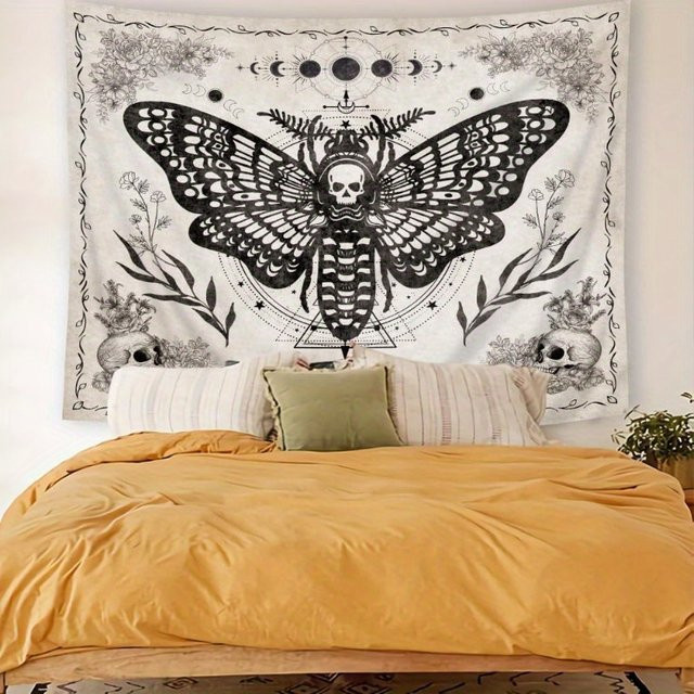 VIKAMA Night Moth Skull Wandteppich im Gothic-Stil für deine Heimdekoration, B/H: 60 x 40 cm - Bild 1