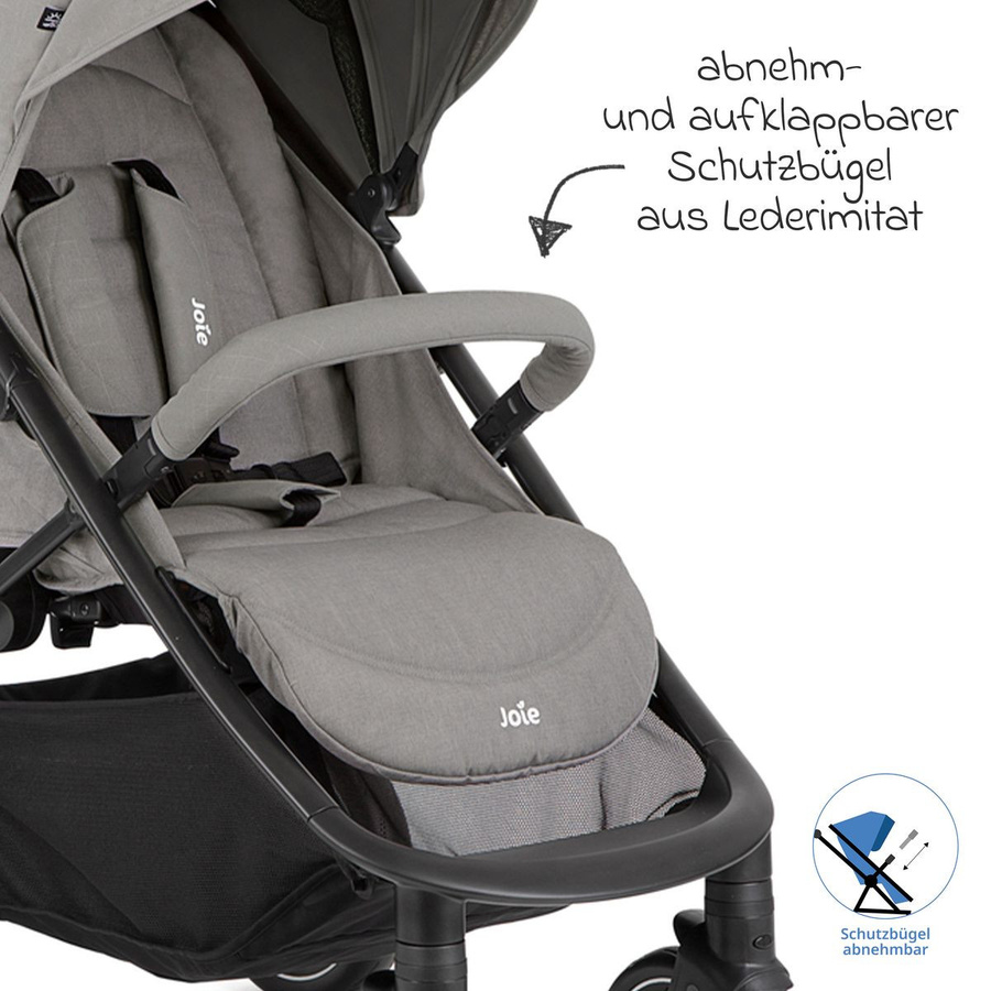 Joie Litetrax Buggy und Sportwagen mit Regenschutz und Ablagefach in Pebble Grey, belastbar bis 22 kg - Bild 5