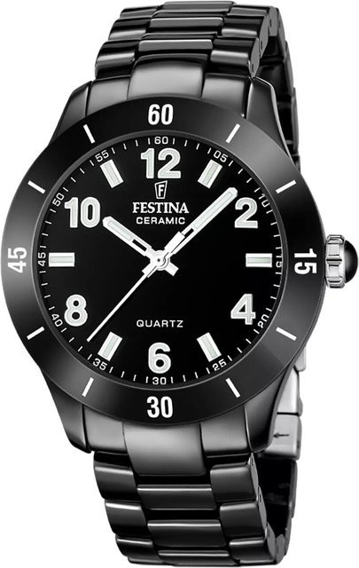 Festina Damenuhr, Quarz, Keramik, Schwarz, 38 mm, 5 ATM - Bild 1