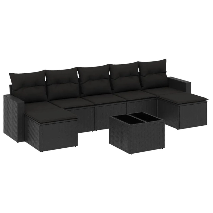 vidaXL 8-tlg. Garten-Sofagarnitur in L-Form aus Poly-Rattan mit Kissen und Couchtisch in Schwarz - Bild 2