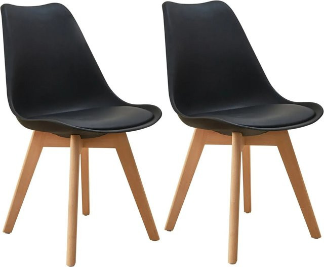 Svita Mats 2er Set Esszimmerstühle aus Buchenholz und Kunstleder in Schwarz, Breite: 58 cm, Tiefe: 58 cm, Höhe: 81 cm - Bild 1