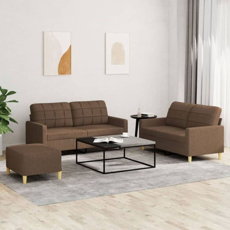 3-tlg. Sofagarnitur vidaxl in Braun aus Stoff und Polyester mit Metallgestell im modernen Design - Bild 1