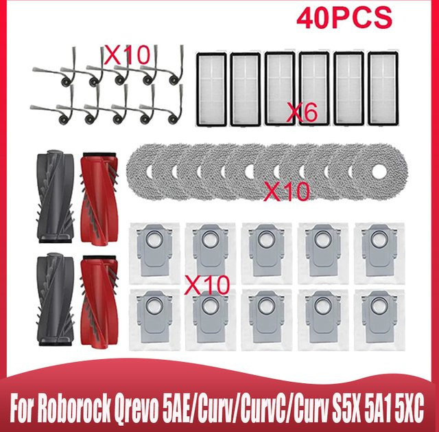 Roborock Ersatzteil-Set für Qrevo, Curv, S5X und Edge Roboter Staubsauger mit Hauptseitenbürste, HEPA-Filter, Mopp und Staubbeuteln - Bild 1