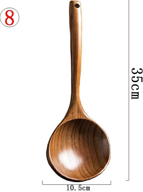 Yiran Furniture Servierlöffel aus Holz in Braun mit langem Griff, Länge: 35 cm - Bild 1