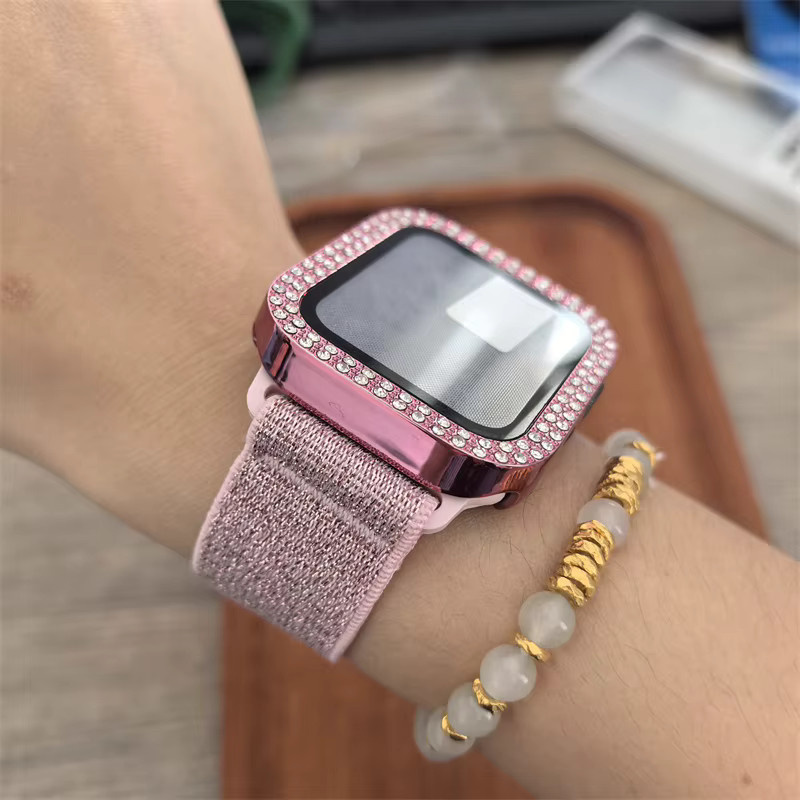 Apple Watch Bumper Displayschutzfolie, Band, gehärtetes Glas, Roségold, Diamant, Textil/NATO, Unisex - Bild 1
