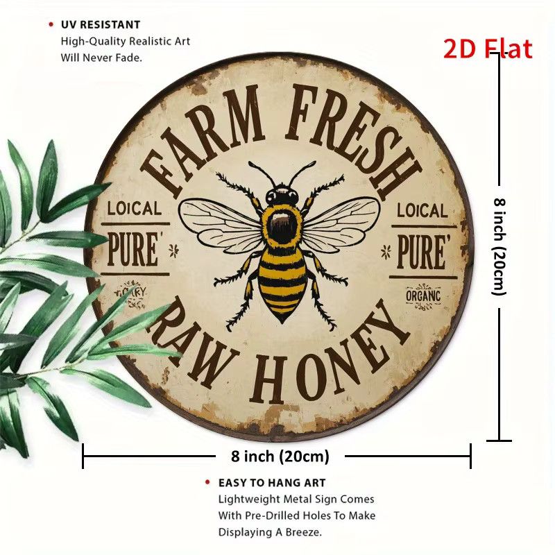 Rundes Vintage-Eisenschild Potdemiel Farm Fresh Honey mit Bienen-Design für Landhausdekoration Durchmesser: 20 cm - Bild 2