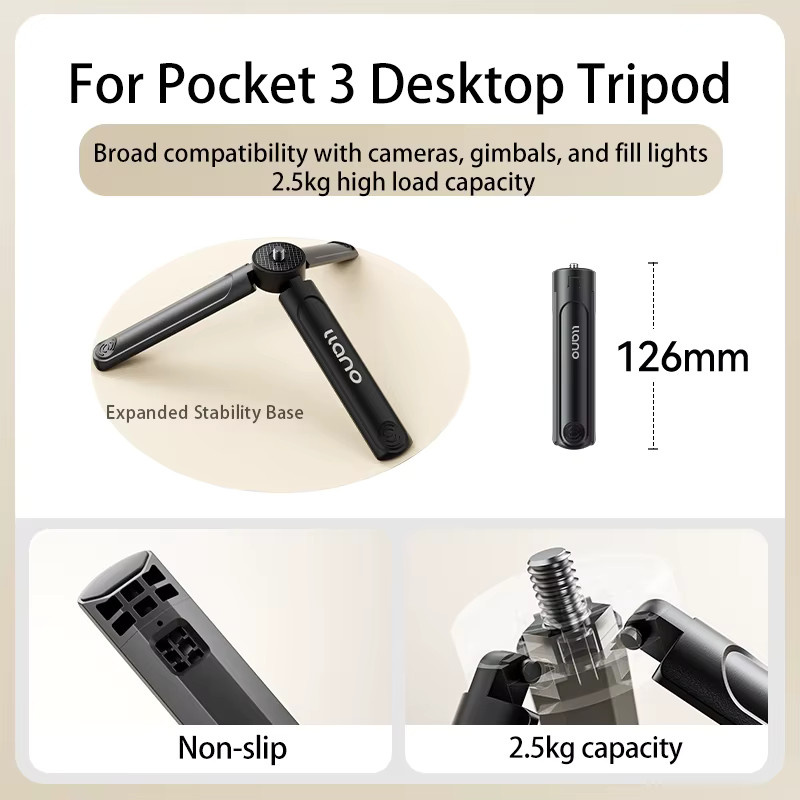llano Desktop-Stativ für Pocket 3 in Schwarz mit ausziehbaren Beinen und Höhenverstellung - Bild 2