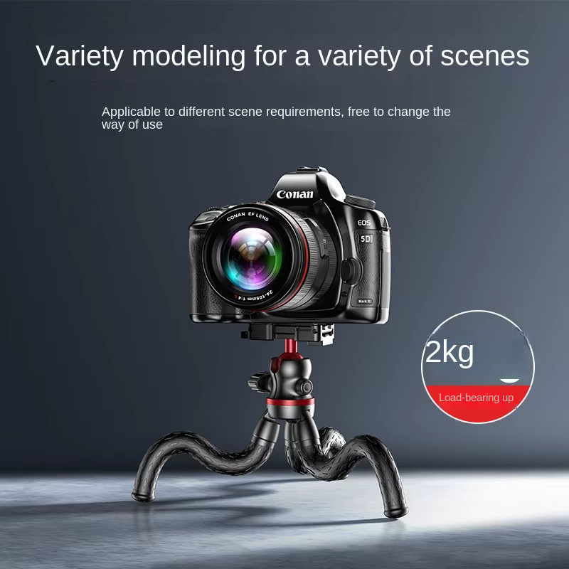 FGCLSY Flexibles Oktopus-Stativ in Schwarz für iPhone, Smartphone, Kamera und DSLR mit Telefonhalter, seitlichem Kaltschuh und 1/4 Zoll Schraube - Bild 4