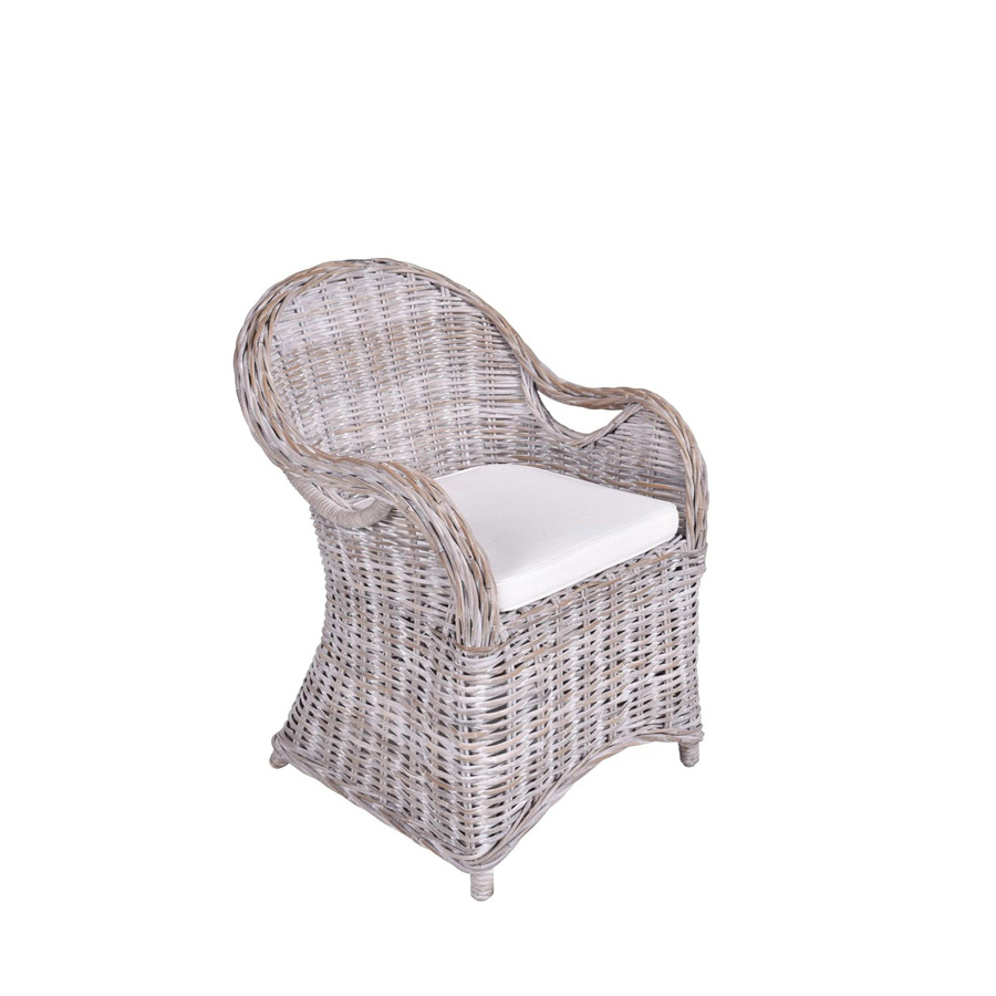 DELUKE Gartenstuhl BASEL Relaxsessel aus Rattan in Grau mit Armlehnen - Bild 2
