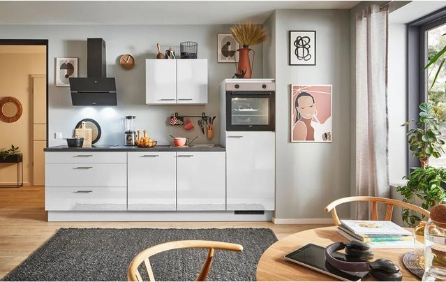 pino Küchenzeile Lichtgrau Hochglanz mit 1 Geräteschrank, Breite: 250 cm, Höhe: 174 cm, Tiefe: 60 cm - Bild 1