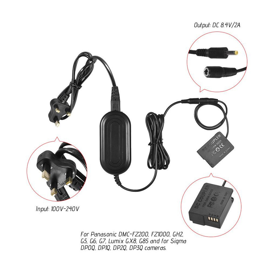 Panasonic AC-Netzteil und Ladegerät mit Kupplungsset für DSLR-Kameras in Schwarz mit UK-Stecker - Bild 2