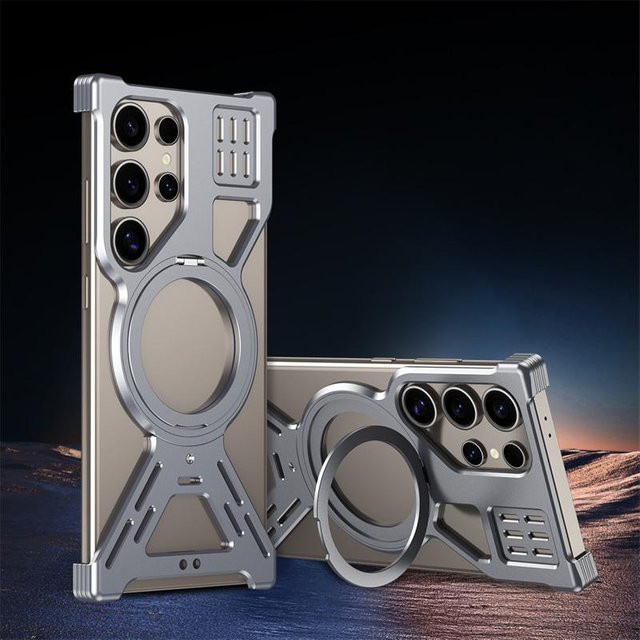Magnetische 360 Grad Handyhülle aus Aluminiumlegierung für Samsung Galaxy S22 S23 S24 S25 und S22 Ultra in Silber mit metallischer Wärmeableitung und stoßfestem Schutz - Bild 1