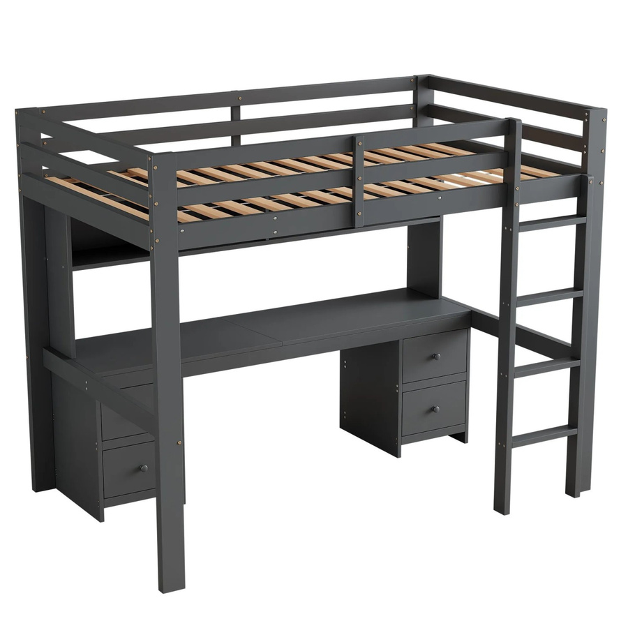 okwish Hochbett mit Schreibtisch und Stauraum in Grau, B/T/H: 200 x 90 x 167 cm - Bild 2