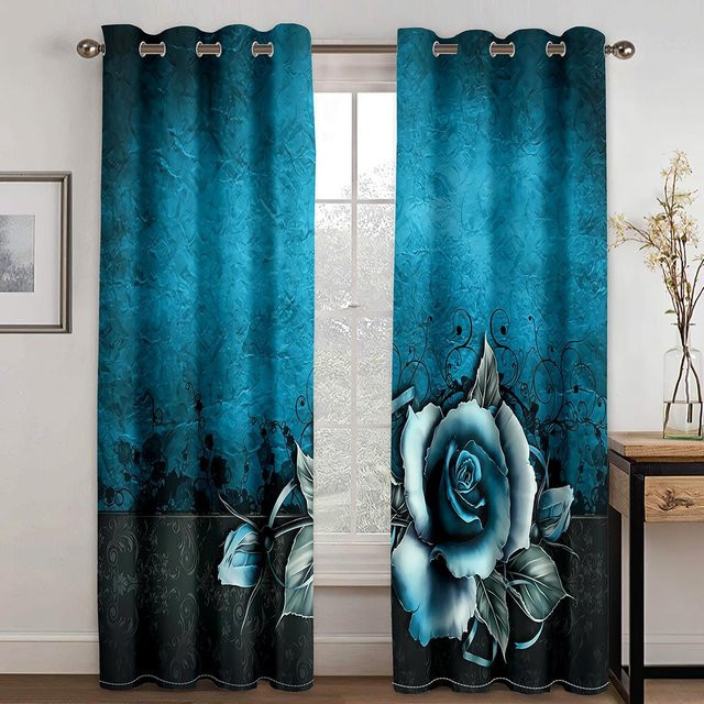 Yiran Furniture 3D Diamant Perle Blume Vorhänge mit Sonnenschutz, 2 Stück, Farben: Rose und Blau, B: 100 cm, H: 130 cm - Bild 1