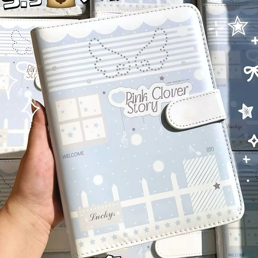 MINKYS Kpop Fotokarten-Sammelmappe A5 aus PU-Leder mit Engelsflügel-Design in Rosa und Babyblau - Bild 2