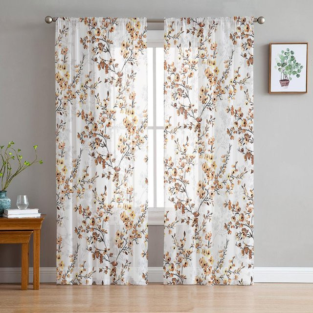 Yiran Furniture Transparente Tüllvorhänge mit blauem Blumenmuster aus Organza, Breite: 135 cm, Höhe: 115 cm - Bild 1