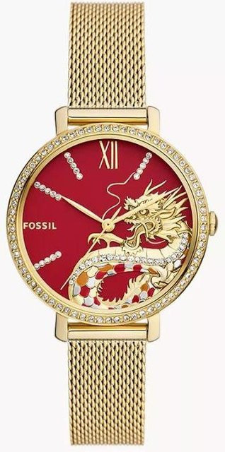 Fossil Armbanduhr Edelstahl, Gold, Rotes Zifferblatt, Quarz, Damen - Bild 1