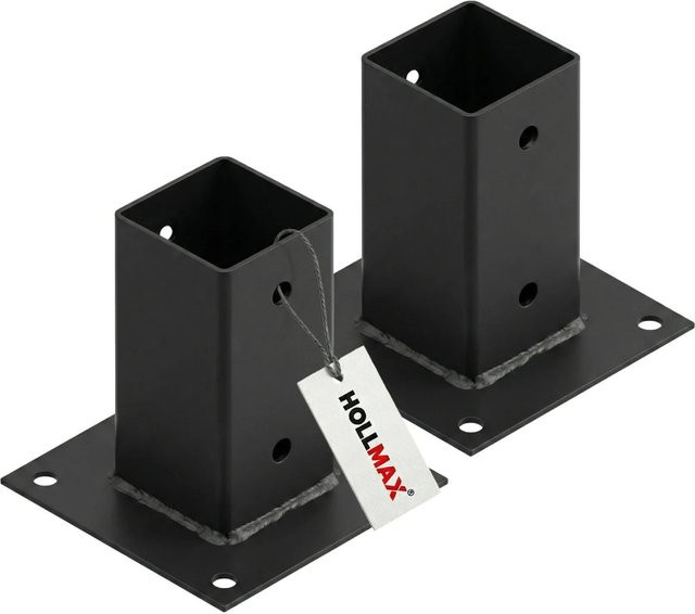 HOLLMAX Pfostenträger Aufschraubhülse für Vierkantpfosten, 2 Stück, Schwarz matt, 71 mm - Bild 1
