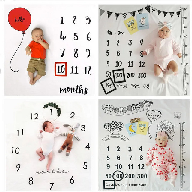 VIKAMA Baby-Meilensteindecke in Weiß als Fotografie-Requisit für monatliches Wachstum und besondere Anlässe - Bild 1