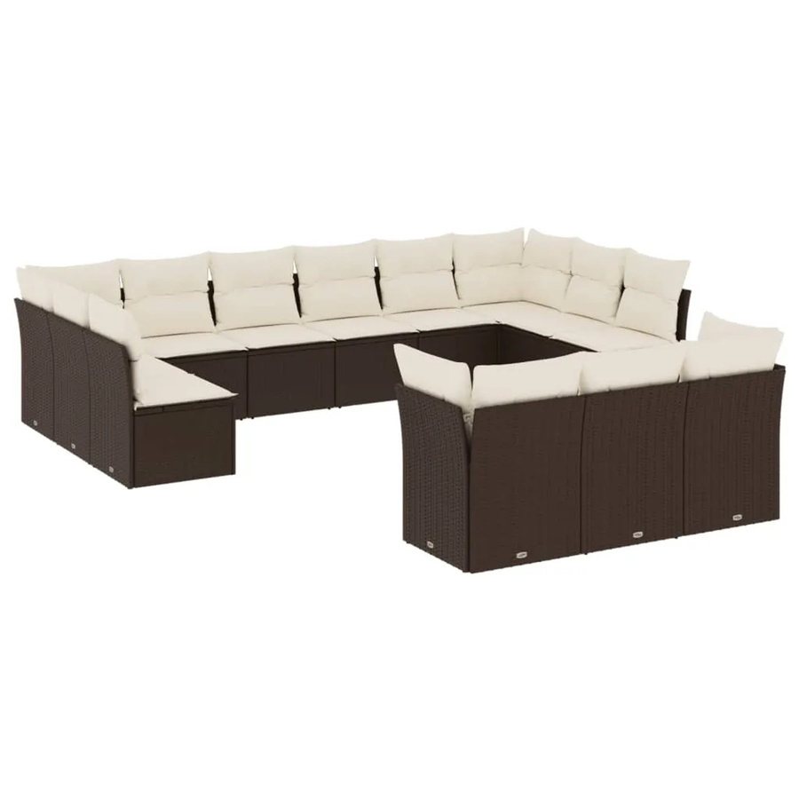 vidaXL 13-tlg. Garten-Sofagarnitur in U-Form aus Polyrattan in Braun mit cremeweißen Kissen und Stauraum - Bild 2