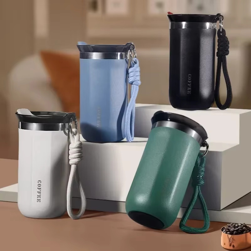 JUSTINLAU Business-Thermobecher aus Edelstahl, isolierter Kaffeebecher für Heiß- und Kaltgetränke, auslaufsicher, Schwarz oder Weiß, Höhe: 19,5 cm, Durchmesser: 7,2 cm - Bild 1