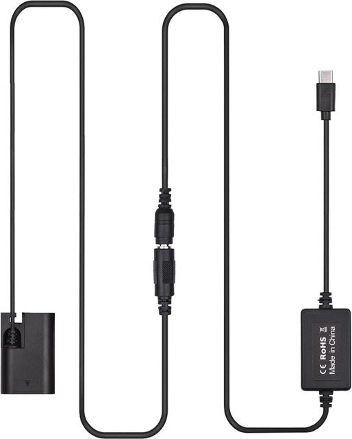 Dummy Batterie DC Koppler LPE6N mit USB-C Kabel als Ersatz für Canon EOS 60D 70D 80D in Schwarz - Bild 1