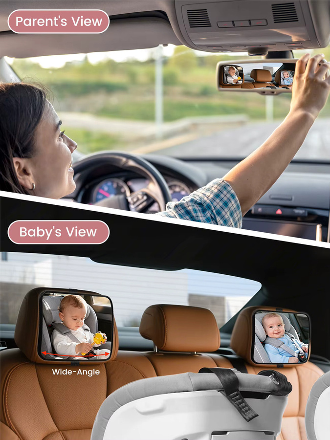 momo&dudu Bruchsicherer Baby-Autospiegel in Schwarz mit Panorama-HD-Ansicht für die Sicherheit deines Säuglings - Bild 4