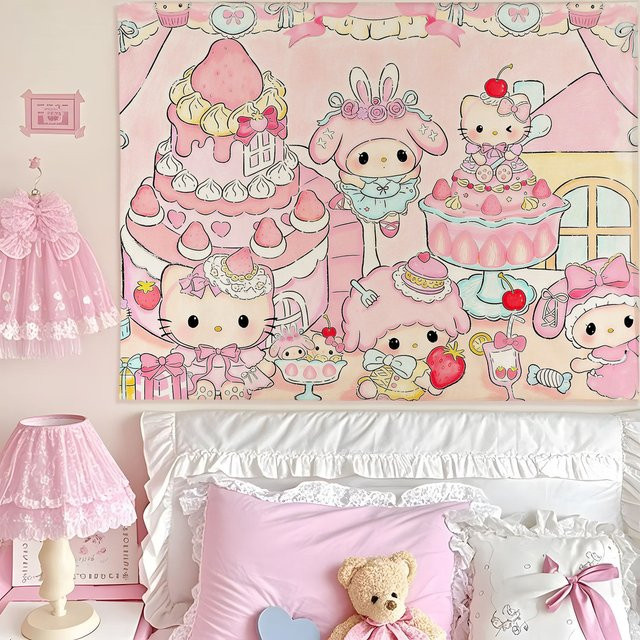 Sanrio Wandteppich mit niedlichem Cartoon-Herz-Design für die Kinderzimmer-Dekoration - Bild 1