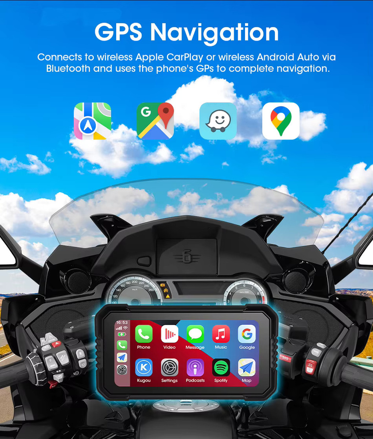 JMCQ Tragbares IPX7 Wasserdichtes Motorrad GPS Navigationssystem mit Dual Kamera DVR und Carplay Bildschirm in Schwarz - Bild 5