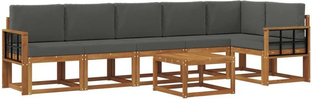 vidaXL Outdoor-Sofagarnitur aus Akazienholz in L-Form mit 7-teiligem Set, Kissen in Anthrazit und Naturbraun - Bild 1