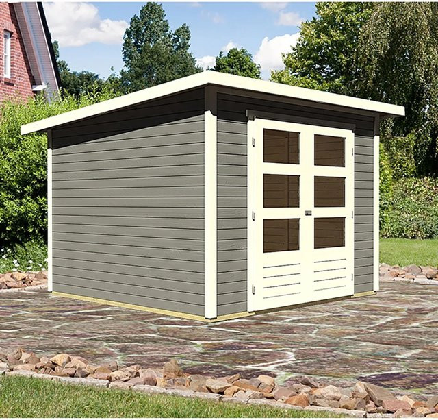 Karibu Holz-Gartenhaus Sitten in Terragrau mit Pultdach aus Fichte, B/T/H: 242 x 242 x 197 cm - Bild 1