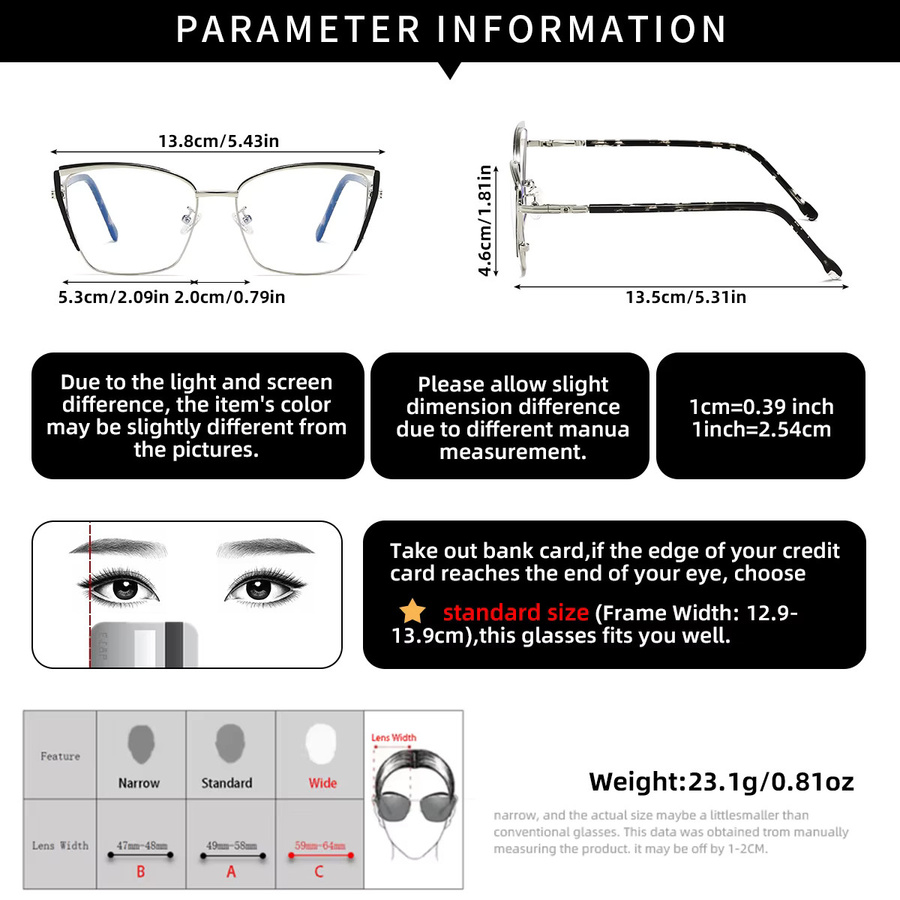 RELEN Korrektionsbrille Cat-Eye, Metall, Vollrand, Damen - Bild 3