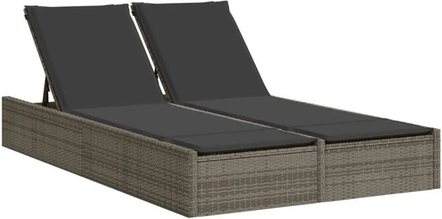 vidaXL Doppel-Sonnenliege aus Polyrattan mit Kissen in Grau und verstellbarer Kopfstütze - Bild 1