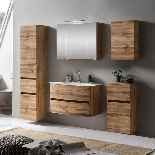 HELD MÖBEL Waschtisch-Set KOPENHAGEN in 8-teiliger Ausführung, modern, braun, Wandmontage mit LED-Beleuchtung und Soft-Close-Türen, B/T/H: 180 x 40 x 35 cm - Bild 2
