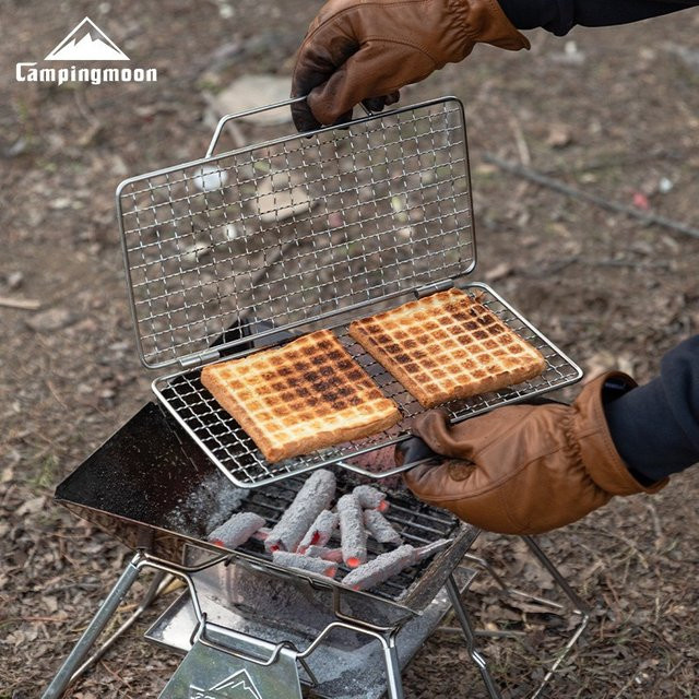 CAMPINGMOON Grillnetzclip MT-2-W2 aus Edelstahl in Silber, faltbarer Grillclip für Camping und Outdoor - Bild 1