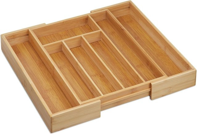 Relaxdays Besteckkasten aus Bambus in Natur Braun, ausziehbar, B/T/H: 38 x 6,5 x 35,5 cm - Bild 1
