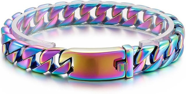 TrustyLan Jewelry Herren-Armband, Edelstahl, Panzerkette, 23 cm, bunt