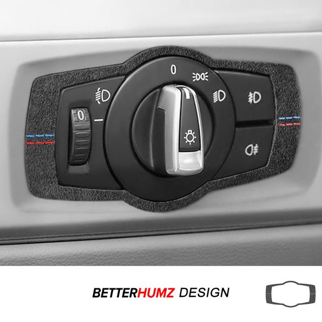BetterHumz Alcantara Zieraufkleber für BMW E90 E92 E93 Serie 3 Mittelkonsole und Scheinwerfer-Schalterknopf in Schwarz - Bild 1