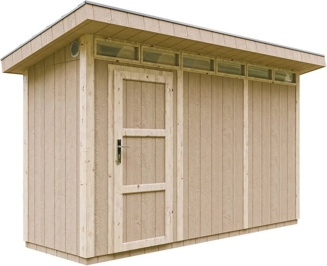 Timbela Holz-Gartenhaus M902 mit Flachdach und modernem Design, Grundiert, B/T/H: 412 x 161 x 239 cm - Bild 1