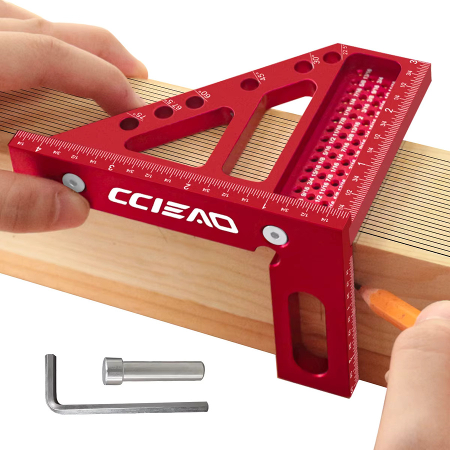 FNICEL Imperial 3D-Mehrwinkel-Messlineal aus Aluminiumlegierung in Rot für Holzbearbeitung und Ingenieurwesen - Bild 4