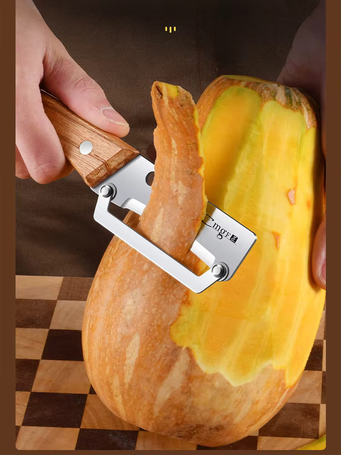 XUANXIANG Edelstahlschäler mit Holzgriff in Silber zum Schälen und Schneiden von Obst und Gemüse - Bild 6