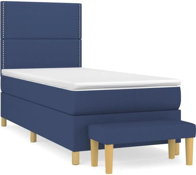 vidaXL Boxspringbett Hybrid mit Matratze Blau und Weiß, B/T/H: 90 x 190 x 128 cm - Bild 1