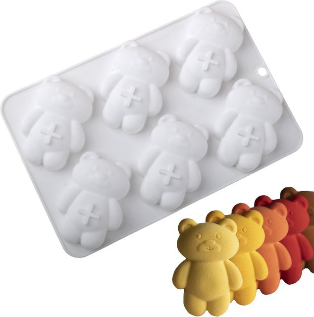 SHENHONG Silikon Keksform kleiner Bär in Weiß mit 6 Zellen für Kuchen, Schokolade und Süßigkeiten - Bild 1